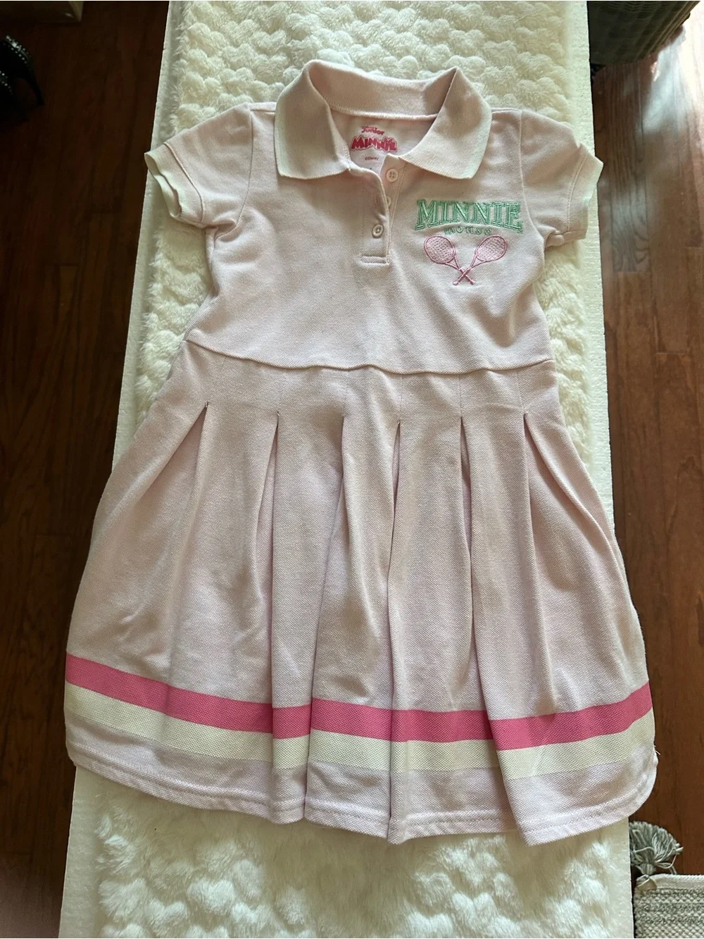 Disney Pink Polo Dress with Striped Hem and Minnie Tennis Embroidery